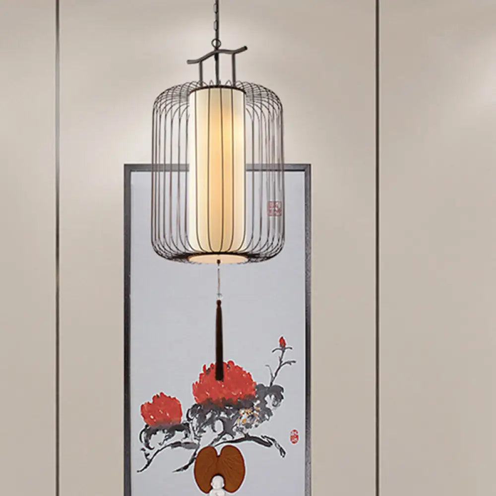 White/Red Lantern Pendant Light Classic Fabric Various Sizes 1-Light Tea Room Suspension Lamp White