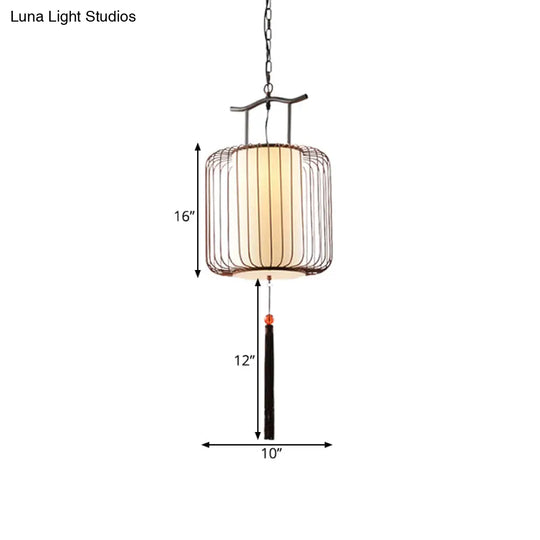 White/Red Lantern Pendant Light Classic Fabric Various Sizes 1-Light Tea Room Suspension Lamp