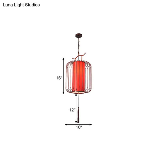 White/Red Lantern Pendant Light Classic Fabric Various Sizes 1-Light Tea Room Suspension Lamp