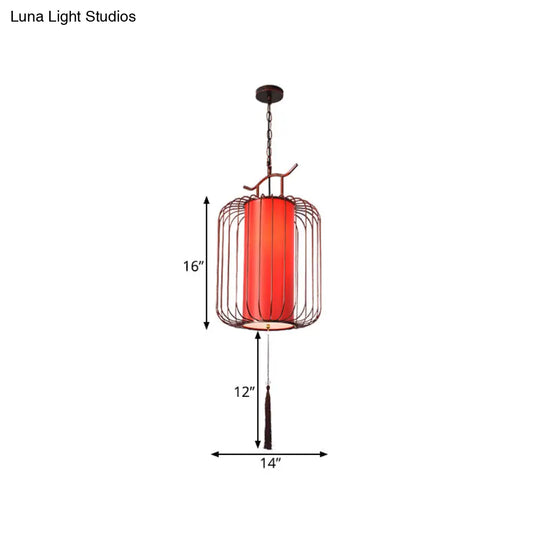 White/Red Lantern Pendant Light Classic Fabric Various Sizes 1-Light Tea Room Suspension Lamp