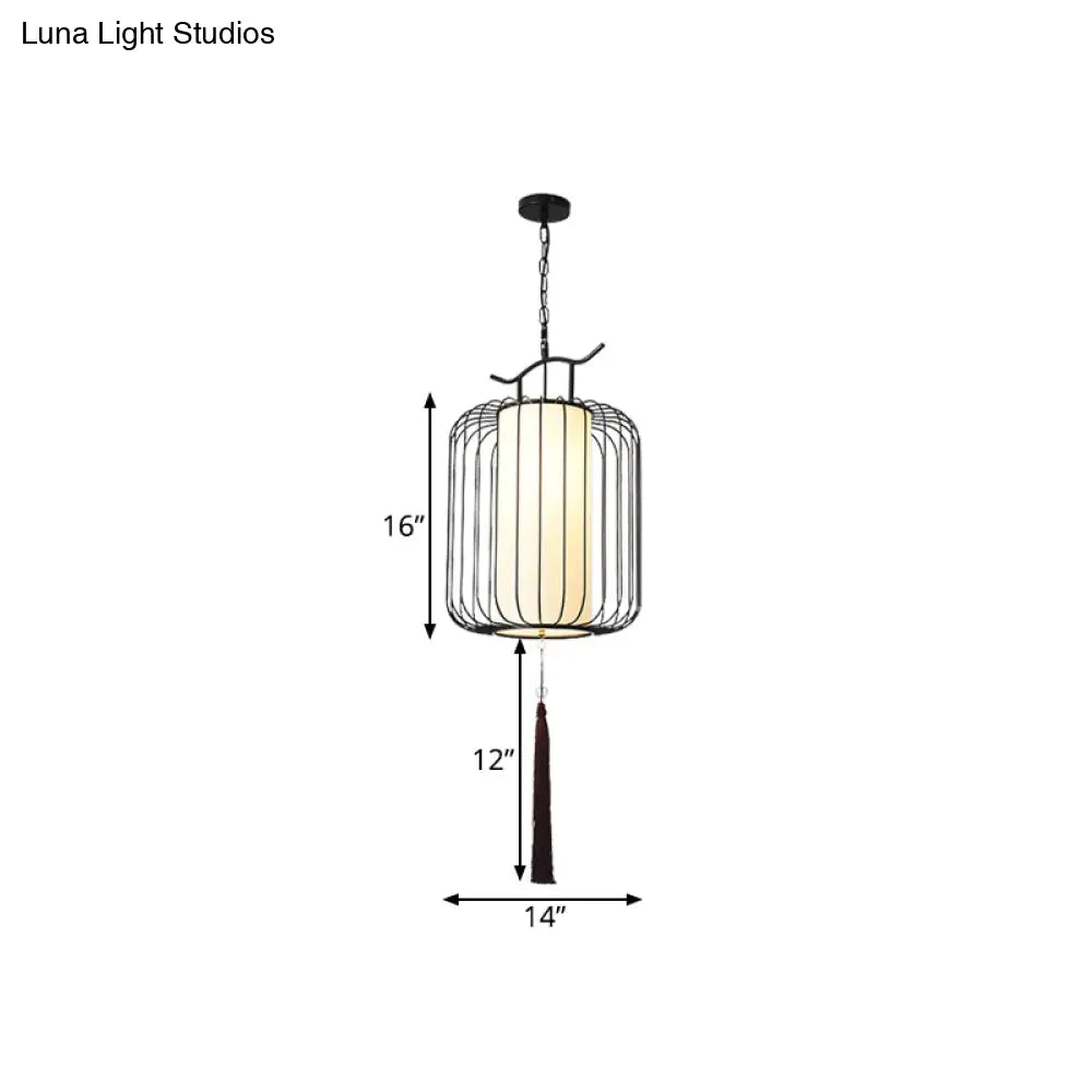 White/Red Lantern Pendant Light Classic Fabric Various Sizes 1-Light Tea Room Suspension Lamp