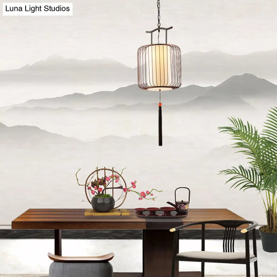 White/Red Lantern Pendant Light Classic Fabric Various Sizes 1-Light Tea Room Suspension Lamp