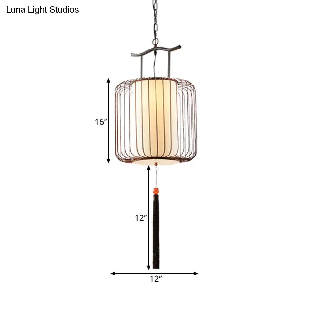 White/Red Lantern Pendant Light Classic Fabric Various Sizes 1-Light Tea Room Suspension Lamp