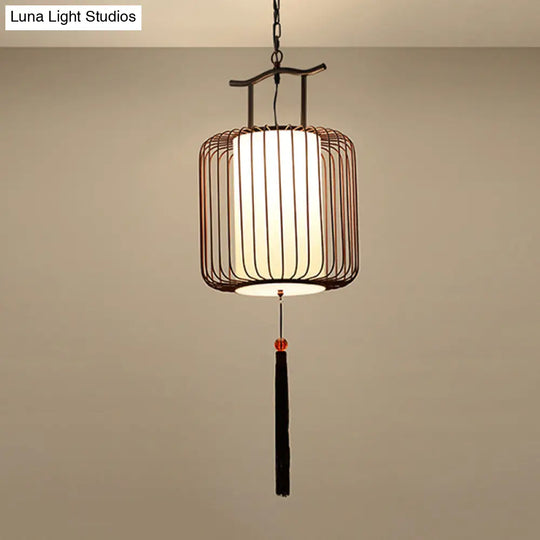 White/Red Lantern Pendant Light Classic Fabric Various Sizes 1-Light Tea Room Suspension Lamp