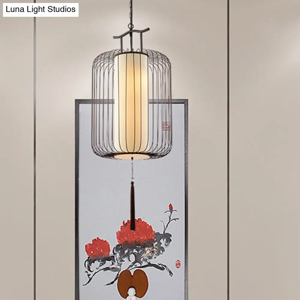 White/Red Lantern Pendant Light Classic Fabric Various Sizes 1-Light Tea Room Suspension Lamp