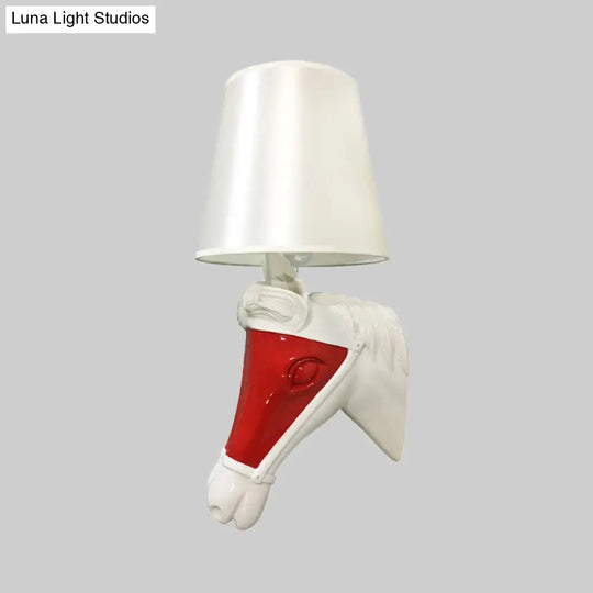 White/Red Tapered Sconce 1-Bulb Fabric Wall Mount For Bedroom Lighting