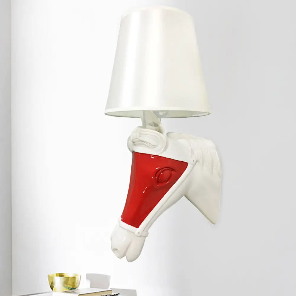 White/Red Tapered Sconce 1-Bulb Fabric Wall Mount For Bedroom Lighting White