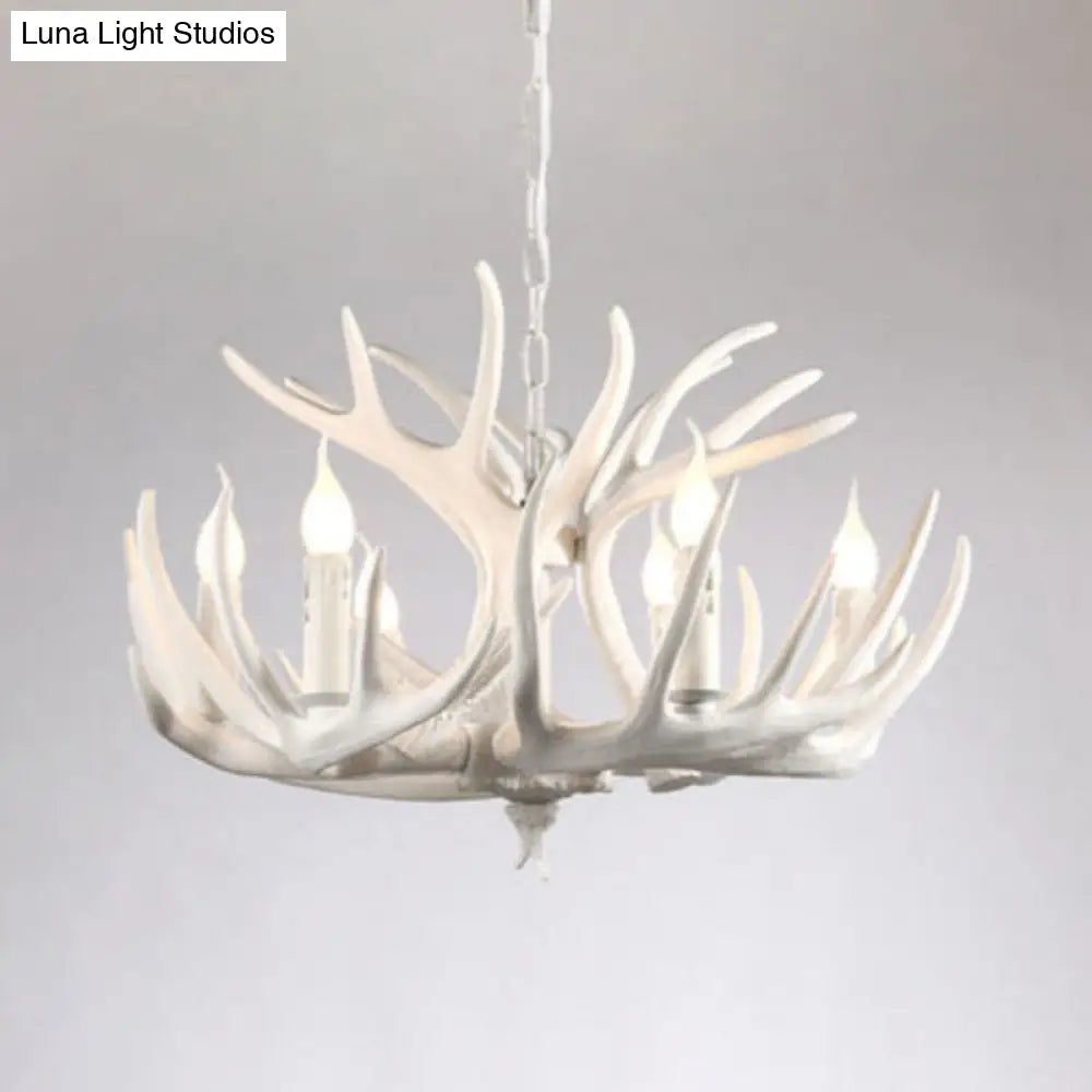 White Resin Antler Chandelier - Rustic Country Style Pendant Light For Living Room