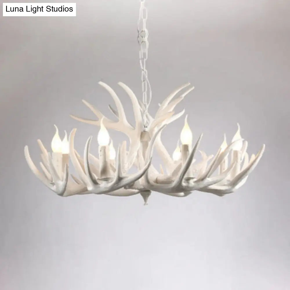 White Resin Antler Chandelier - Rustic Country Style Pendant Light For Living Room