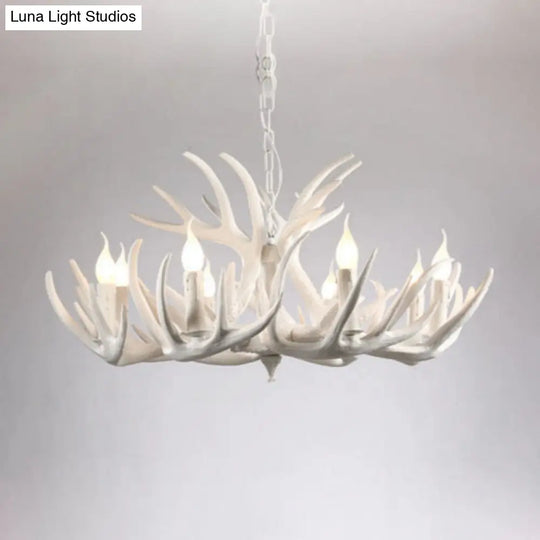 White Resin Antler Chandelier - Rustic Country Style Pendant Light For Living Room