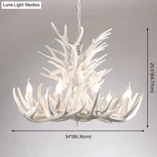 White Resin Antler Chandelier - Rustic Country Style Pendant Light For Living Room