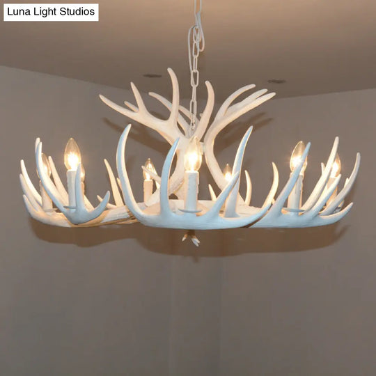 White Resin Antler Chandelier - Rustic Country Style Pendant Light For Living Room