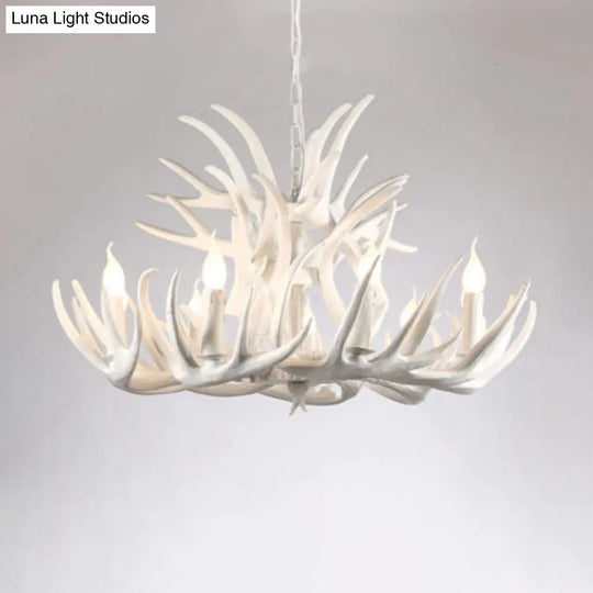 White Resin Antler Chandelier - Rustic Country Style Pendant Light For Living Room