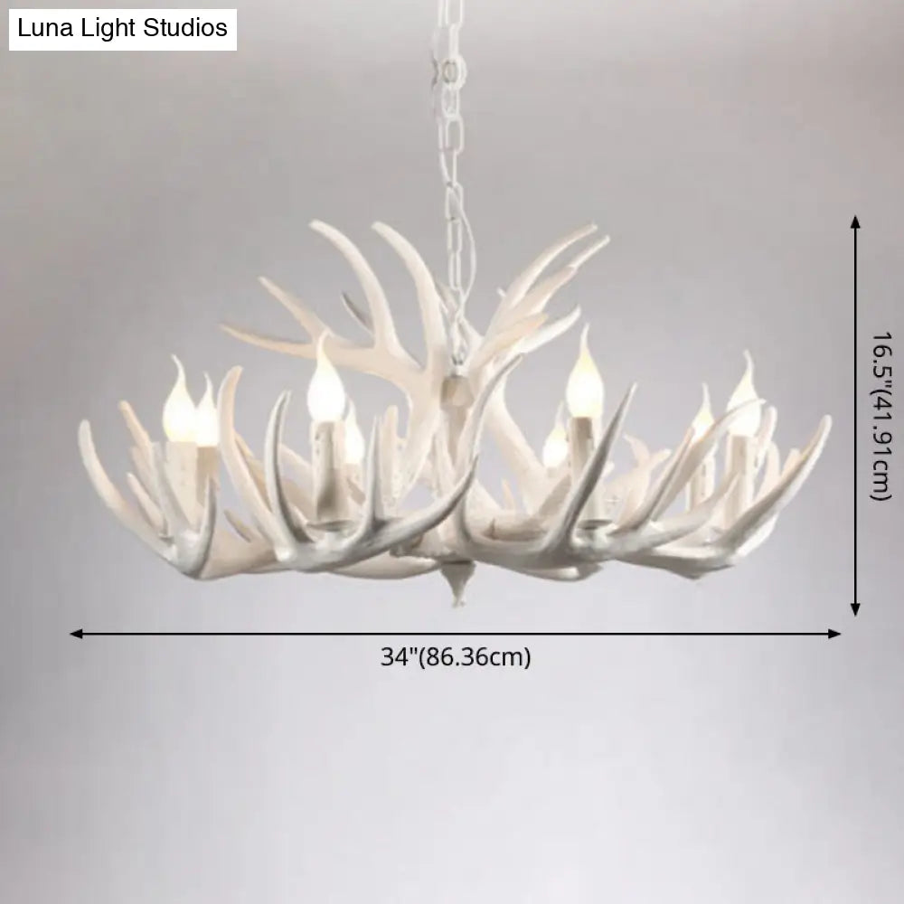 White Resin Antler Chandelier - Rustic Country Style Pendant Light For Living Room