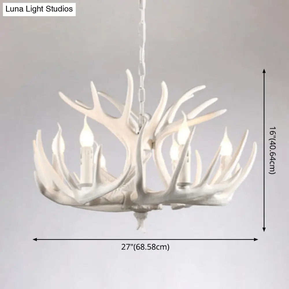 White Resin Antler Chandelier - Rustic Country Style Pendant Light For Living Room