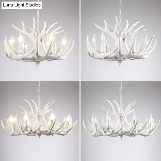 White Resin Antler Chandelier - Rustic Country Style Pendant Light For Living Room