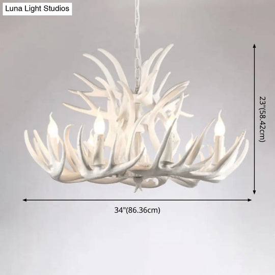 White Resin Antler Chandelier - Rustic Country Style Pendant Light For Living Room