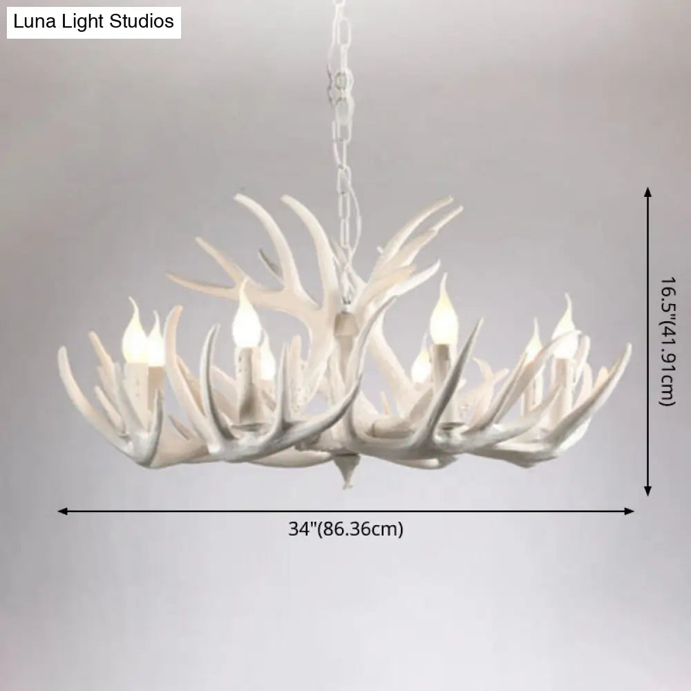 White Resin Antler Chandelier - Rustic Country Style Pendant Light For Living Room