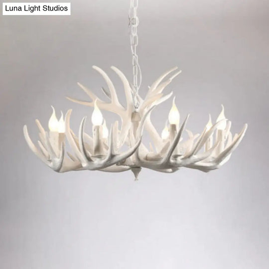 White Resin Antler Chandelier - Rustic Country Style Pendant Light For Living Room