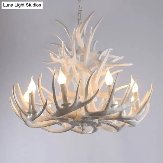 White Resin Antler Chandelier - Rustic Country Style Pendant Light For Living Room