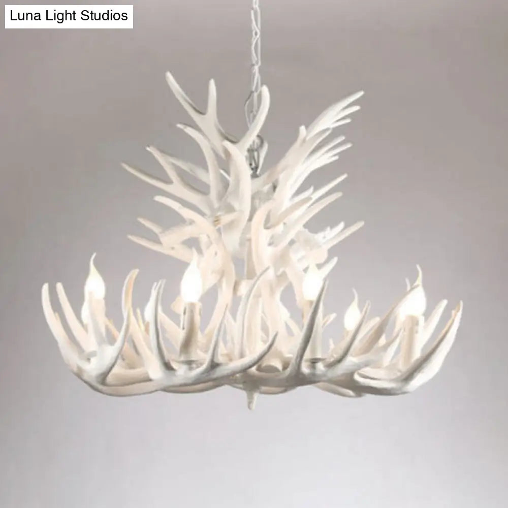 White Resin Antler Chandelier - Rustic Country Style Pendant Light For Living Room