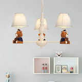 White Resin Bear Ceiling Lighting Chandelier With Fabric Shade - Cartoon-Inspired Light Fixture 3 /