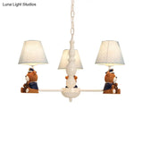 White Resin Bear Ceiling Lighting Chandelier With Fabric Shade - Cartoon-Inspired Light Fixture