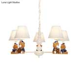 White Resin Bear Ceiling Lighting Chandelier With Fabric Shade - Cartoon-Inspired Light Fixture