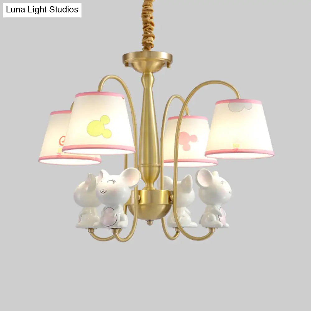 White Resin Nursery Chandelier With Animal Suspension Light & Empire Shade For Kids