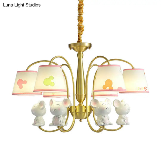 White Resin Nursery Chandelier With Animal Suspension Light & Empire Shade For Kids