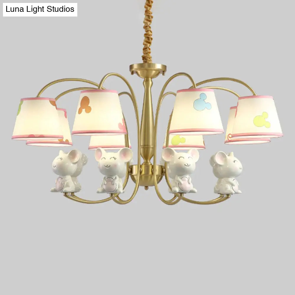 White Resin Nursery Chandelier With Animal Suspension Light & Empire Shade For Kids