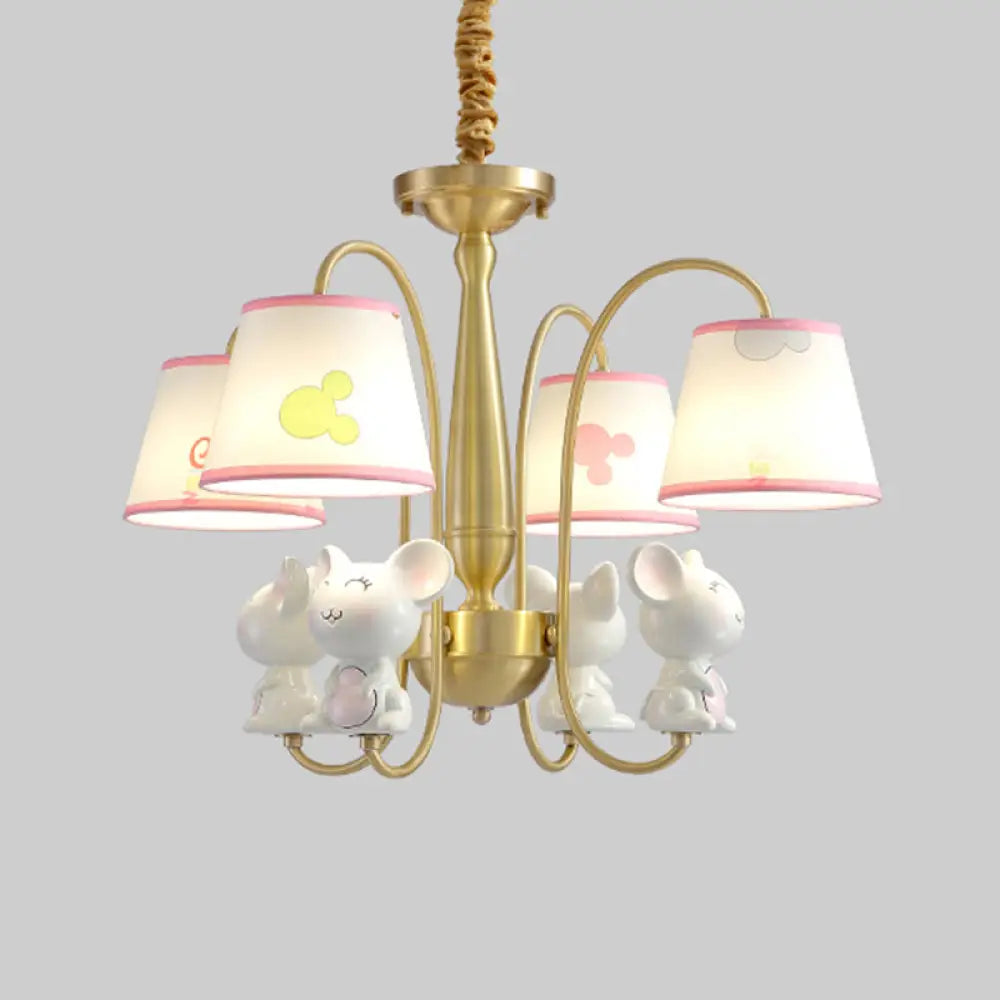 White Resin Nursery Chandelier With Animal Suspension Light & Empire Shade For Kids 4 / Mouse