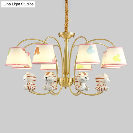 White Resin Nursery Chandelier With Animal Suspension Light & Empire Shade For Kids