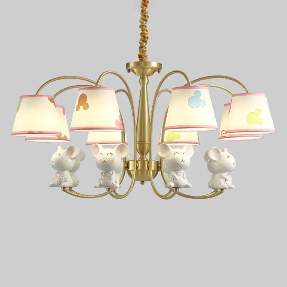 White Resin Nursery Chandelier With Animal Suspension Light & Empire Shade For Kids 8 / Mouse