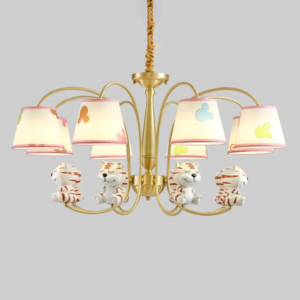 White Resin Nursery Chandelier With Animal Suspension Light & Empire Shade For Kids 8 / Tiger