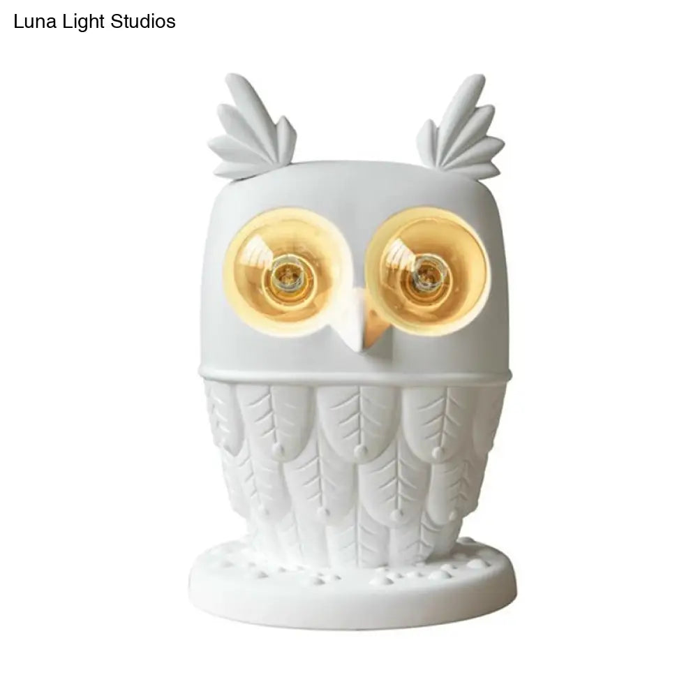 White Resin Owl Table Lamp - Creative Office Lighting With Plug-In Cord