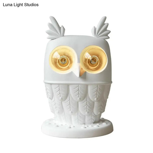 White Resin Owl Table Lamp - Creative Office Lighting With Plug-In Cord