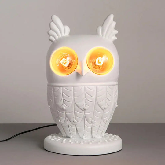 White Resin Owl Table Lamp - Creative Office Lighting With Plug-In Cord