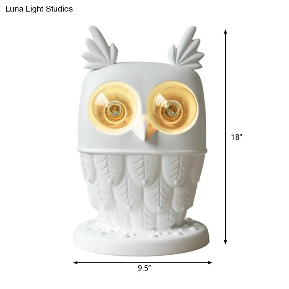 White Resin Owl Table Lamp - Creative Office Lighting With Plug-In Cord