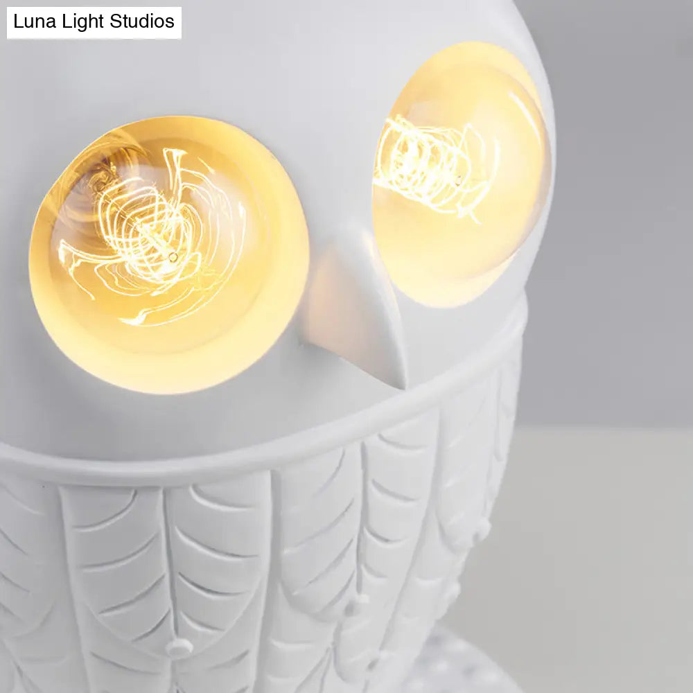 White Resin Owl Table Lamp - Creative Office Lighting With Plug-In Cord