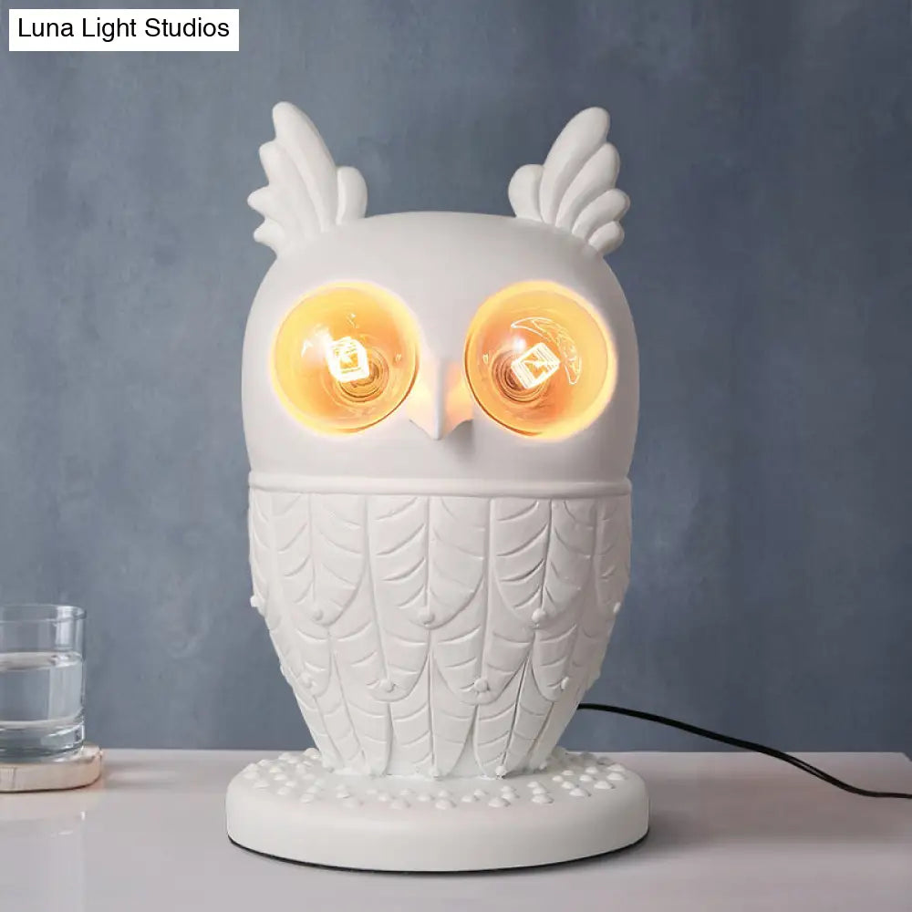 White Resin Owl Table Lamp - Creative Office Lighting With Plug-In Cord