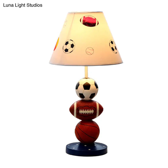 White Resin Sport Balls Nightstand Lamp - Single-Bulb Kids Table Light With Empire Shade