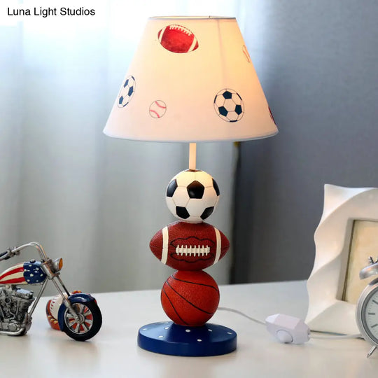 White Resin Sport Balls Nightstand Lamp - Single-Bulb Kids Table Light With Empire Shade