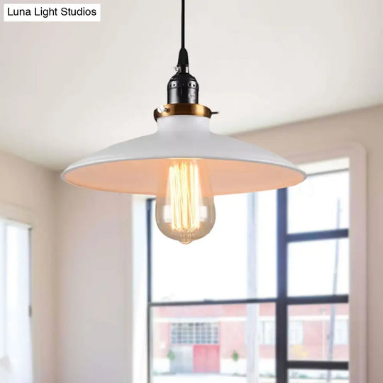 Modern Retro Loft Metal Saucer Shade Pendant Lighting For Restaurants - White 8.5/10 Diameter