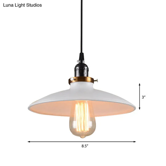 White Retro Loft Metal Saucer Shade Pendant Ceiling Light For Restaurants - 1-Light 8.5’/10’