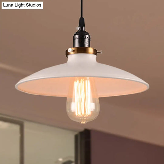 White Retro Loft Metal Saucer Shade Pendant Ceiling Light For Restaurants - 1-Light 8.5’/10’