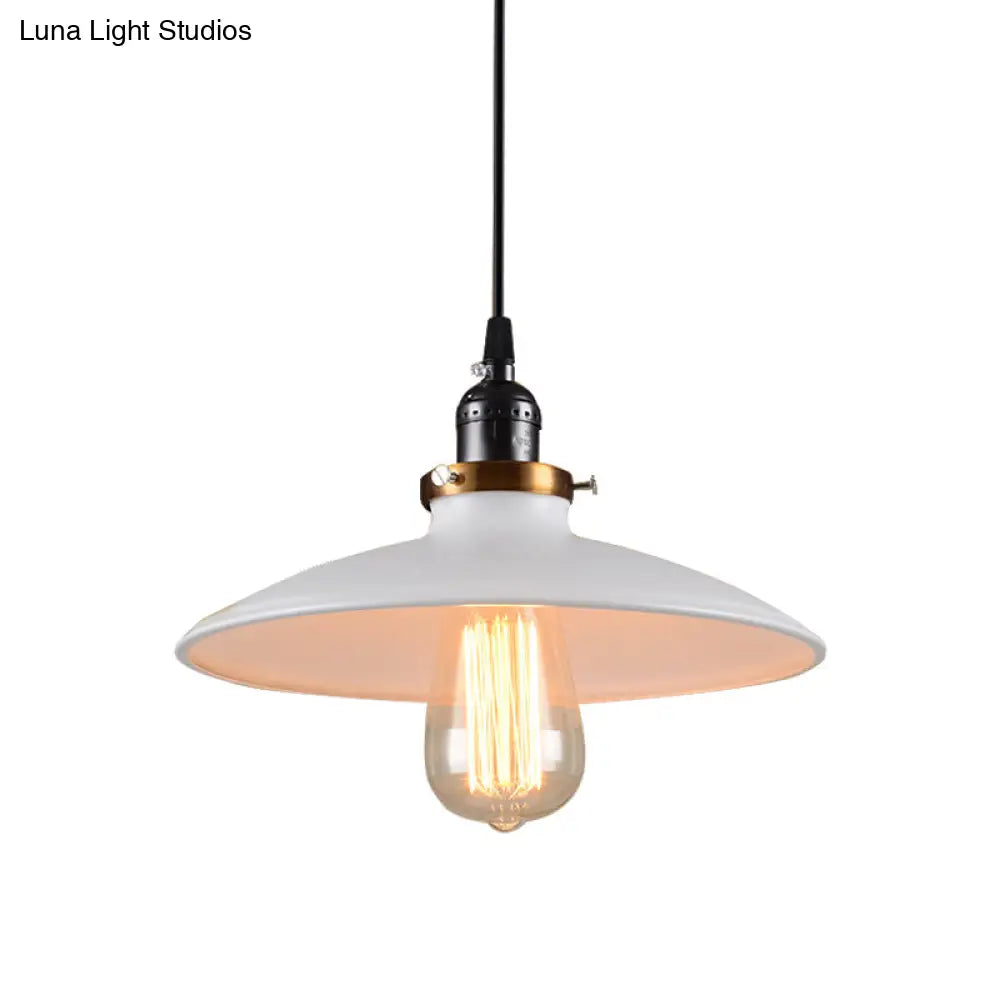 White Retro Loft Metal Saucer Shade Pendant Ceiling Light For Restaurants - 1-Light 8.5’/10’