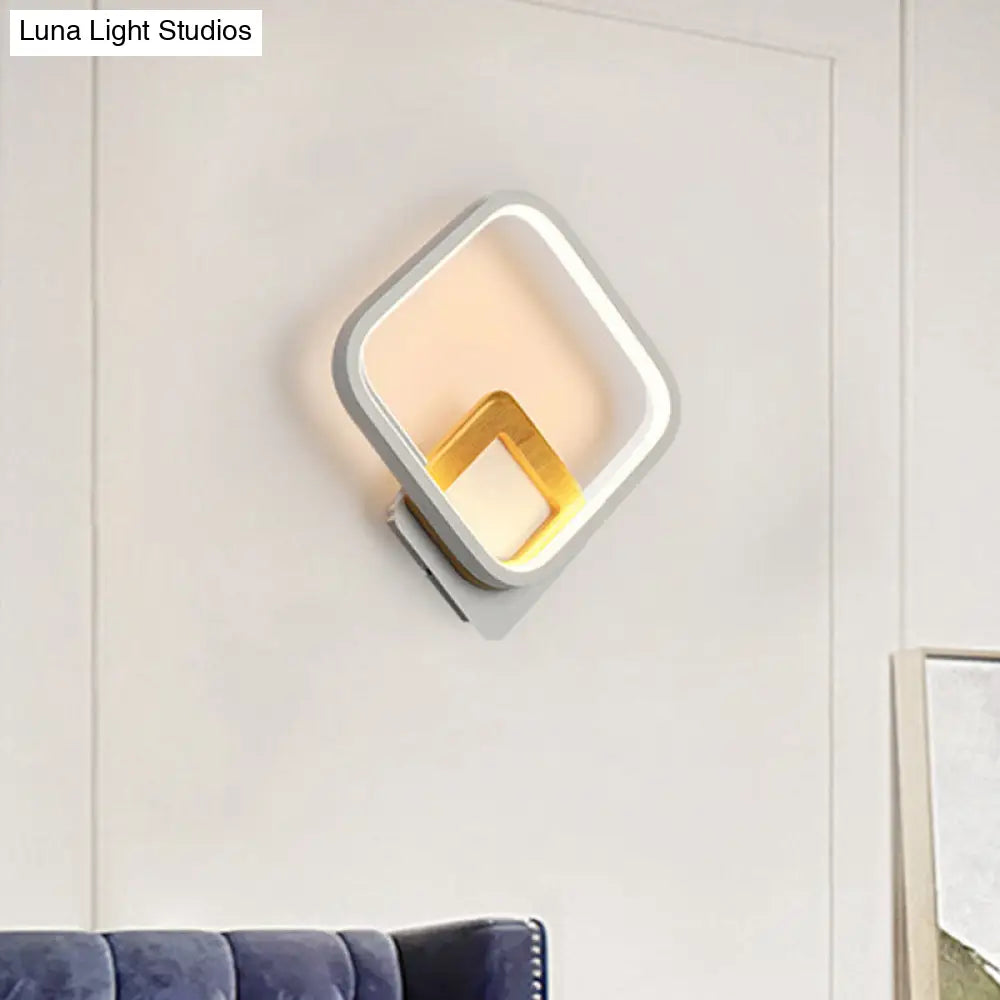 White Rhombus Wall Sconce Modern Led Acrylic Light With Wood Detail In White/Warm