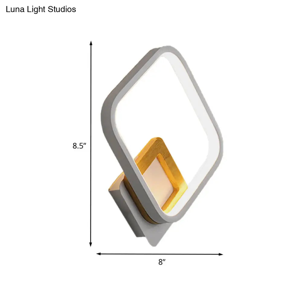 White Rhombus Wall Sconce Modern Led Acrylic Light With Wood Detail In White/Warm