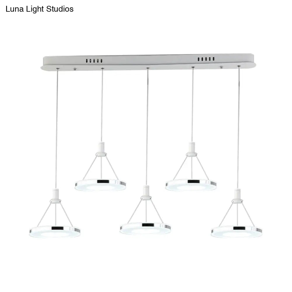 White Ring Pendant Light Fixture - Simple Acrylic Ceiling Suspension Lamp 1/3/5-Head Option